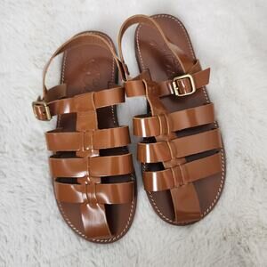 J. Crew Fisherman Sandal Shiny Spazzolato Leather Brown Made in Italy 9 NEW